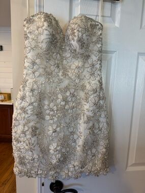 Allure Bridals Ivory Strapless Floral Beaded Mini Dress